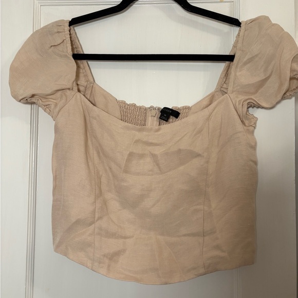 J. Crew linen-blend square neck top with puff sleeves. - Picture 3 of 5